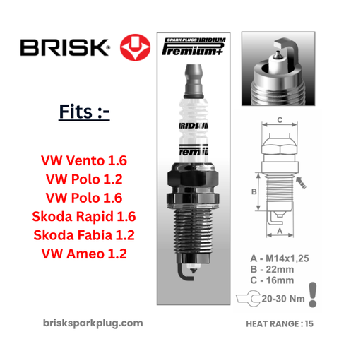 dimensions of P1 BRISK Premium Iridium Spark Plug for VW Skoda cars