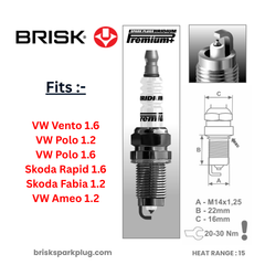 dimensions of P1 BRISK Premium Iridium Spark Plug for VW Skoda cars